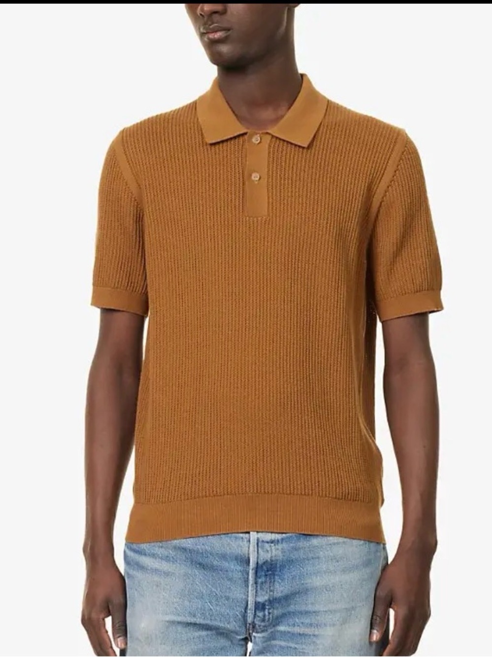 Sunspel Men's Short-Sleeve Polo Knit Shirt — Camel XXL